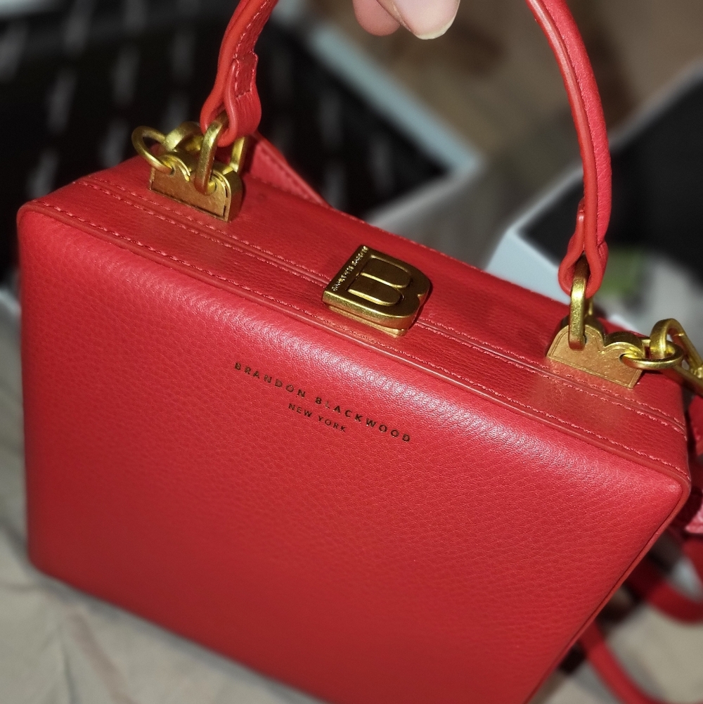 Brandon Blackwood Red Mini Box Bag with Gold Hardware